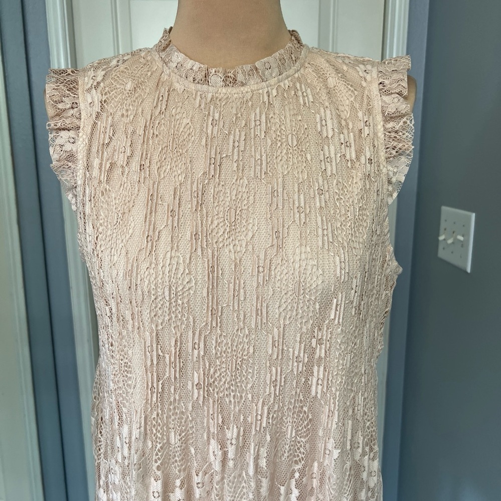 Adrianna Papell Beige Lace Overlay Sleeveless Blouse Womens Size Medium Coquette - Picture 2 of 8